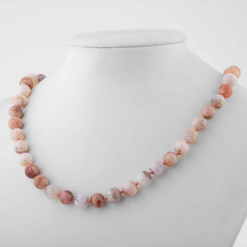Opal Pembe 8 mm Düğümlü Doğal Taş Kolye - 2