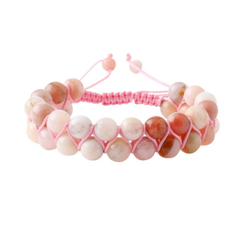 Opal Pembe 8mm Çift Sıra Makrome Doğal Taş Bileklik - 1