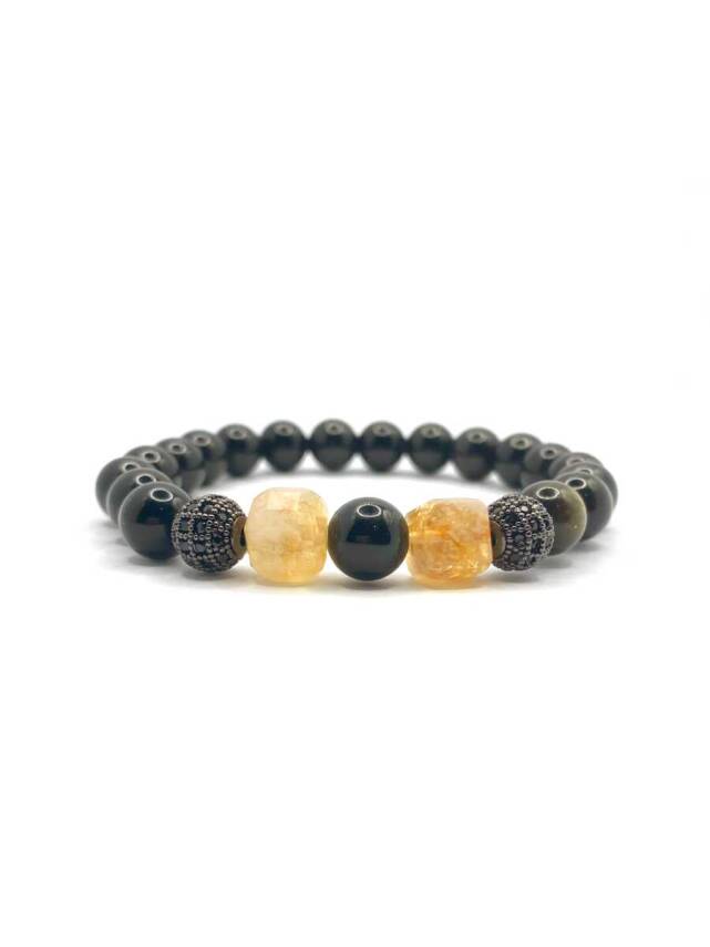 Orijinal Hakiki Sertifikalı Sitrin - Obsidyen Siyah Zirkon Doğal Taş Bileklik 8mm - 1