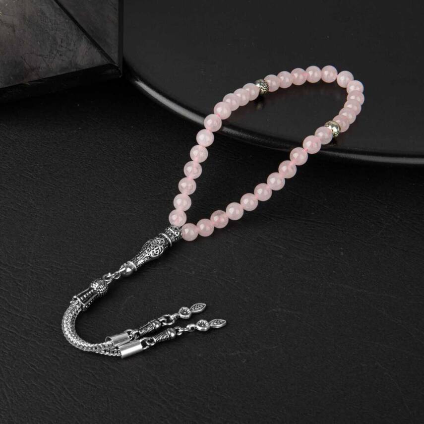 Pembe Kuvars (Gül Kuvars) Doğal Taş Tesbih 33lük - 6mm - 2