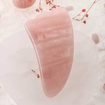 Pembe Kuvars Taşı Gua Sha Yüz Masaj Taşı Kaz Ayaklı - Doğal Taş (1)