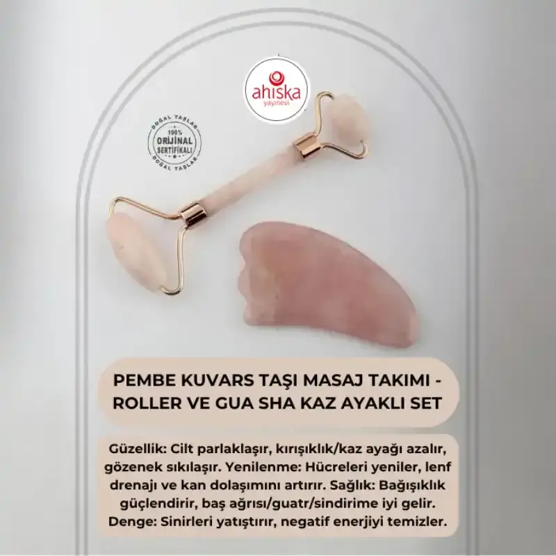 Pembe Kuvars Taşı Masaj Takımı - Roller ve Gua Sha Kaz Ayaklı Set - 2