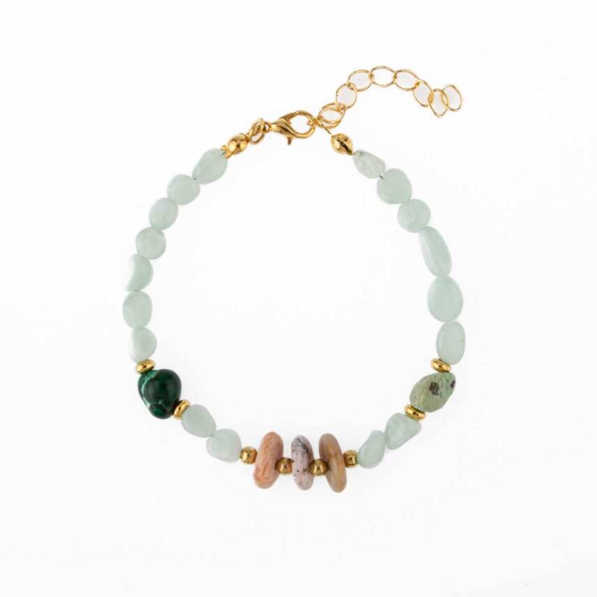 Pembe Opal-Krizokol-Larimar Doğal Taş Bileklik - 2