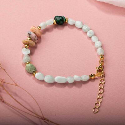 Pembe Opal-Krizokol-Larimar Doğal Taş Bileklik - 3