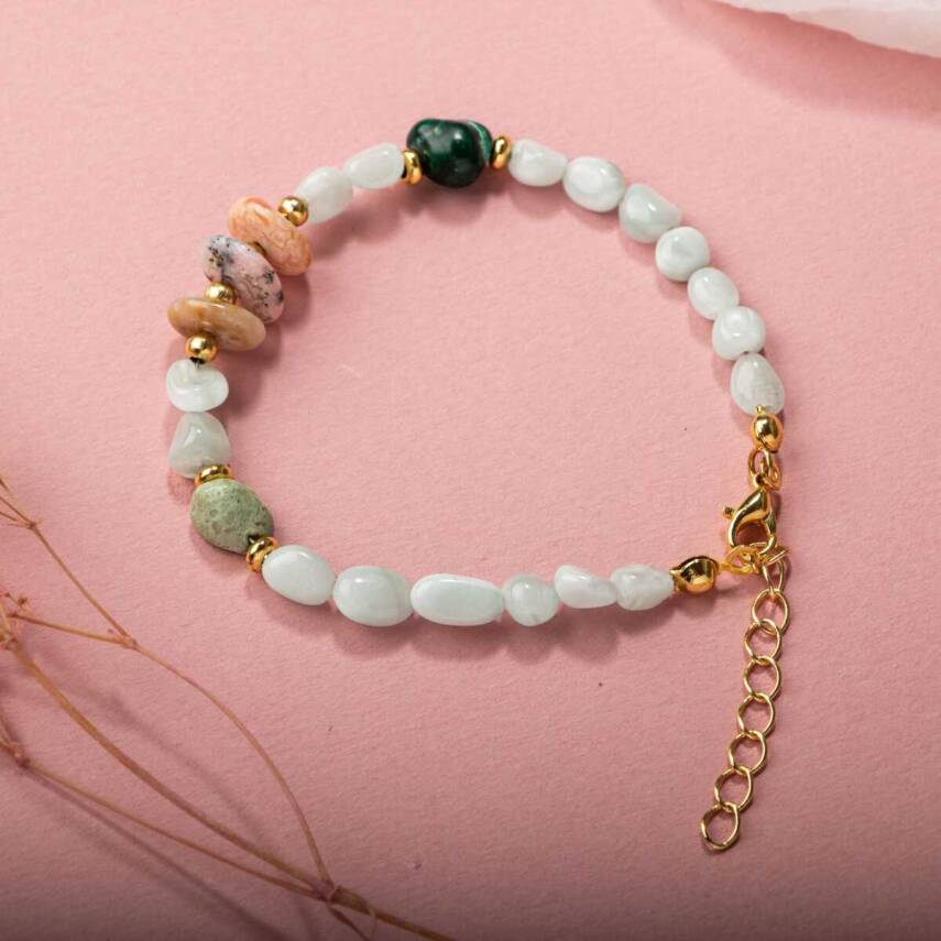 Pembe Opal-Krizokol-Larimar Doğal Taş Bileklik - 3