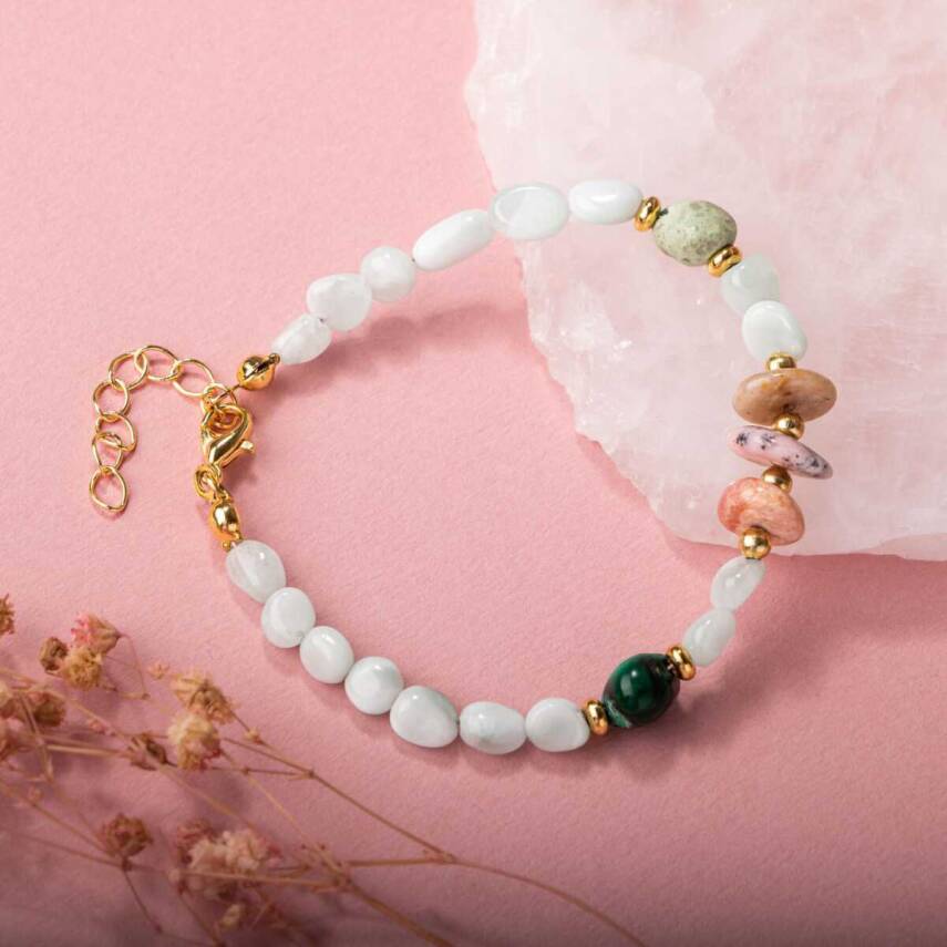 Pembe Opal-Krizokol-Larimar Doğal Taş Bileklik - 4