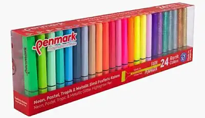 Penmark Fosforlu Neon + Pastel Tropik + Metail Simli Renk Kalem 1-5 mm Kesik Uç 24 Lü - Penmark (1)