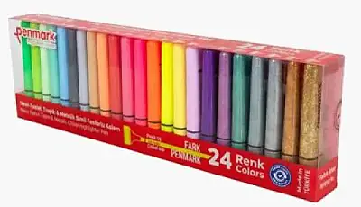 Penmark Fosforlu Neon + Pastel Tropik + Metail Simli Renk Kalem 1-5 mm Kesik Uç 24 Lü - 3