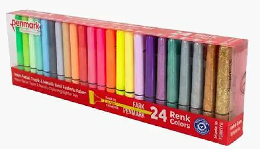 Penmark Fosforlu Neon + Pastel Tropik + Metail Simli Renk Kalem 1-5 mm Kesik Uç 24 Lü - 4