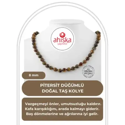 Pitersit 8 mm Düğümlü Doğal Taş Kolye - Doğal Taş (1)