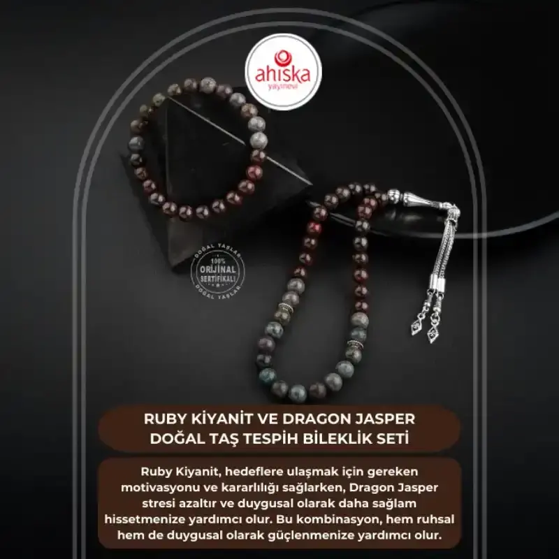 Ruby Kiyanit-Dragon Jasper Doğal Taş Tesbih Bileklik Seti - 2