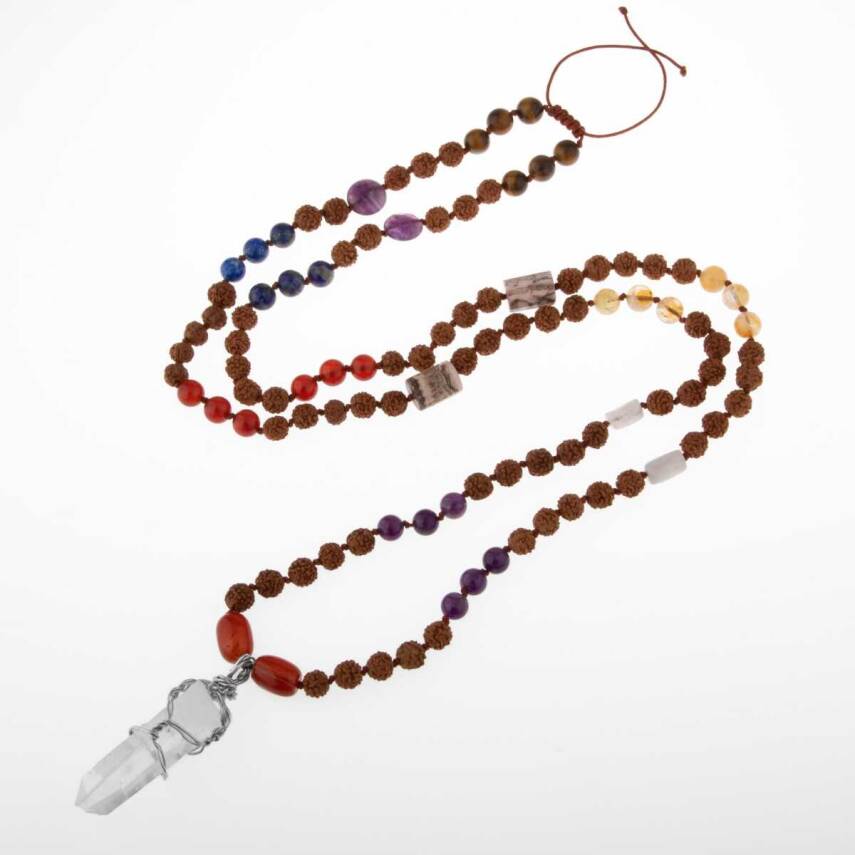 Rudrashka 108 Niyet Taşı Mala Kolyesi - Ametist-Akik-Sitrin-Kaplan Gözü-Lapis-Kuvars-Ay Taşı - 1