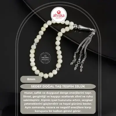 Sedef Doğal Taş Tesbih 33lük - 8mm - 1