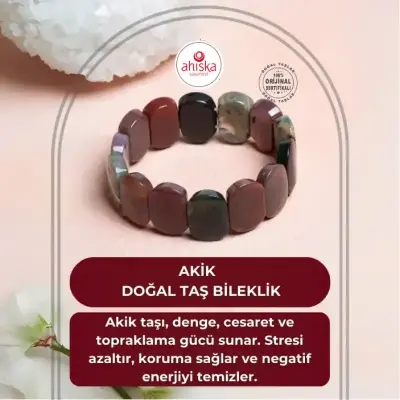 Sertifikalı Akik Geniş Kesim Doğal Taş Bileklik - Doğal Taş (1)
