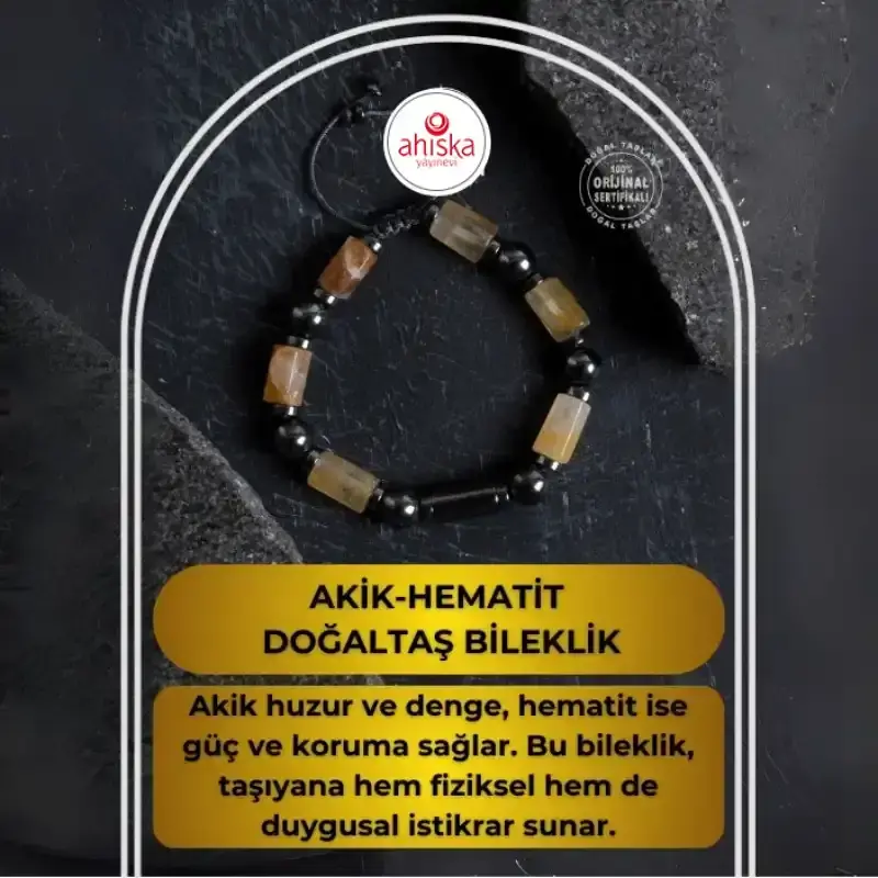 Sertifikalı Akik ve Hematit Doğaltaş Bileklik - 2