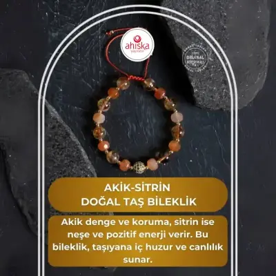 Sertifikalı Akik ve Sitrin Doğaltaş Bileklik - Doğal Taş (1)