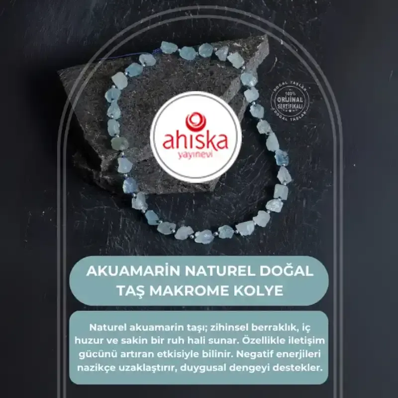 Sertifikalı Akuamarin Naturel Doğal Taş Makrome Kolye - 2