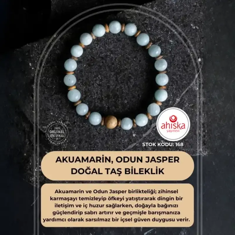 Sertifikalı Akuamarin, Odun Jasper Doğal Taş Bileklik (SK168) - 2