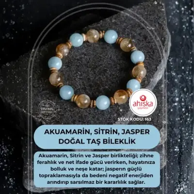 Sertifikalı Akuamarin, Sitrin ve Jasper Doğal Taş Bileklik (SK163) - Doğal Taş (1)