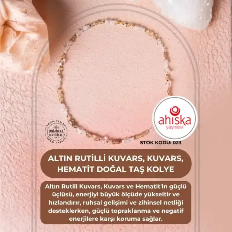 Sertifikalı Altın Rutilli Kuvars, Kuvars, Hematit Doğal Taş Kolye (SK023) - 2