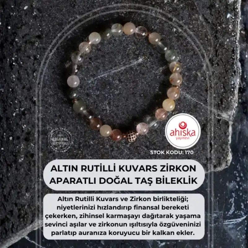 Sertifikalı Altın Rutilli Kuvars Zirkon Aparatlı Doğal Taş Bileklik - 8mm (SK170) - 2