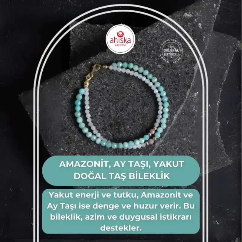 Sertifikalı Amazonit, Ay Taşı, Yakut Doğal Taş Bileklik - 2