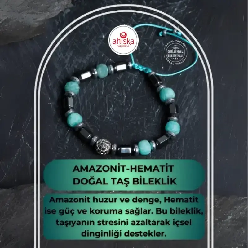 Sertifikalı Amazonit, Hematit Doğal Taş Makrome Bileklik - 2