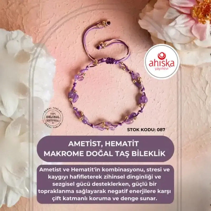 Sertifikalı Ametist, Hematit Makrome Doğal Taş Bileklik (SK087) - 2