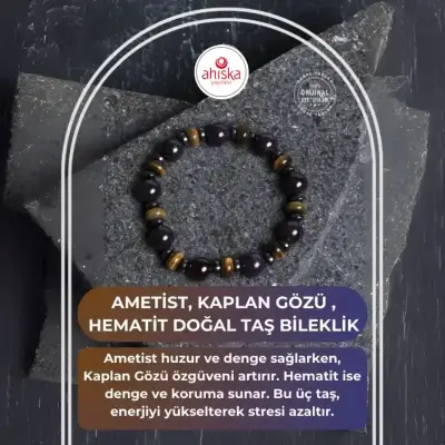 Sertifikalı Ametist, Kaplan Gözü , Hematit Doğal Taş Bileklik - Doğal Taş (1)
