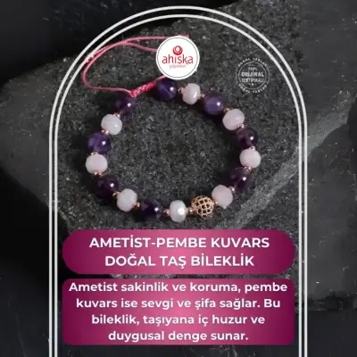 Sertifikalı Ametist ve Pembe Kuvars Doğaltaş Bileklik - Doğal Taş (1)