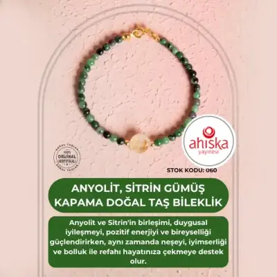 Sertifikalı Anyolit, Sitrin Gümüş Kapama Doğal Taş Bileklik (SK060) - Doğal Taş (1)