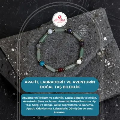 Sertifikalı Apatit, Labradorit ve Aventurin Doğal Taş Bileklik - Doğal Taş (1)