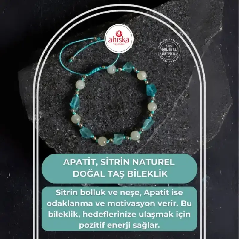 Sertifikalı Apatit, Sitrin Naturel Doğal Taş Makrome Bileklik - 2