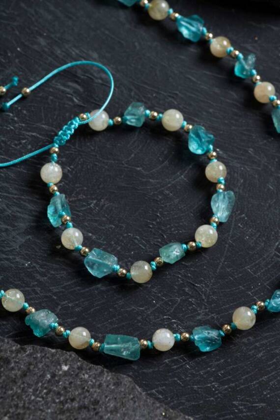 Sertifikalı Apatit, Sitrin Naturel Doğal Taş Makrome Set - 2