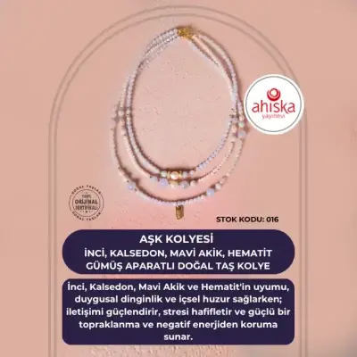 Sertifikalı Aşk Kolyesi İnci, Kalsedon, Mavi Akik, Hematit Gümüş Aparatlı Doğal Taş Kolye (SK016) - Doğal Taş (1)