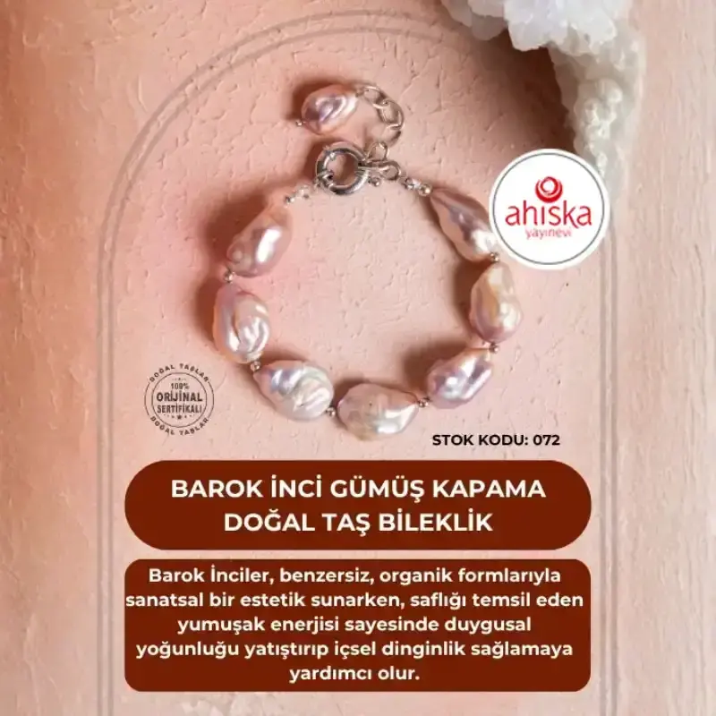Sertifikalı Barok İnci Gümüş Kapama Doğal Taş Bileklik (SK072) - 2