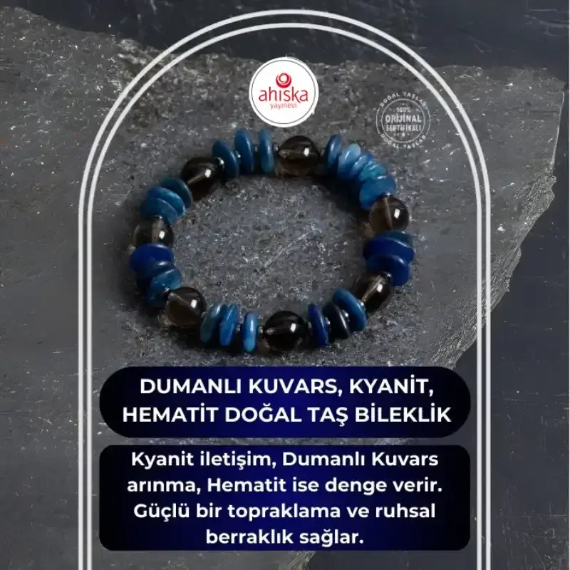Sertifikalı Dumanlı Kuvars, Kyanit, Hematit Doğal Taş Bileklik - 2