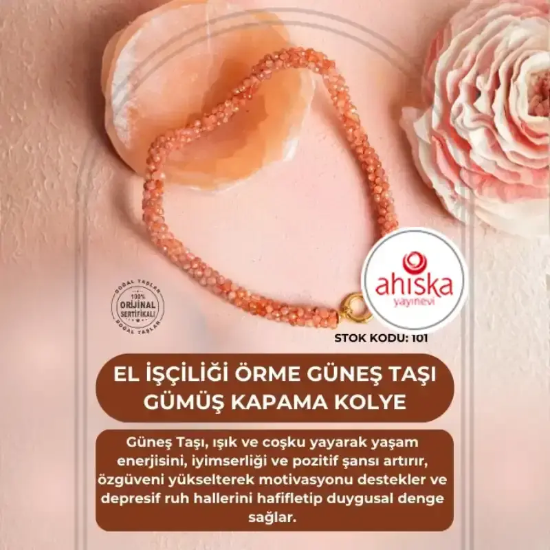 Sertifikalı El İşçiliği Örme Güneş Taşı Gümüş Kapama Kolye (SK101) - 2