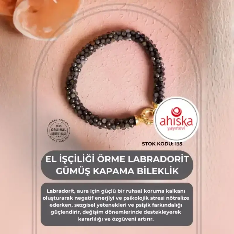 Sertifikalı El İşçiliği Örme Labradorit Gümüş Kapama Bileklik (SK135) - 2
