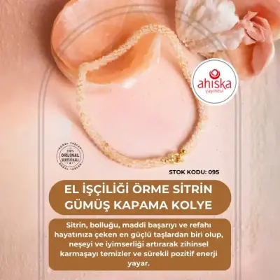Sertifikalı El İşçiliği Örme Sitrin Gümüş Kapama Kolye (SK095) - Doğal Taş (1)