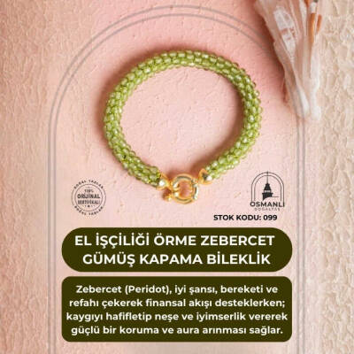 Sertifikalı El İşçiliği Örme Zebercet Gümüş Kapama Bileklik (SK099) - Doğal Taş (1)