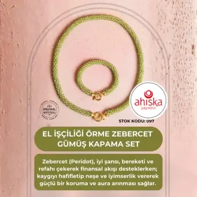 Sertifikalı El İşçiliği Örme Zebercet Gümüş Kapama Set (SK097) - Doğal Taş (1)