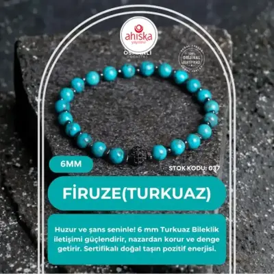 Sertifikalı Firuze (Turkuaz)Doğal Taş bileklik 6MM 037 - Doğal Taş (1)
