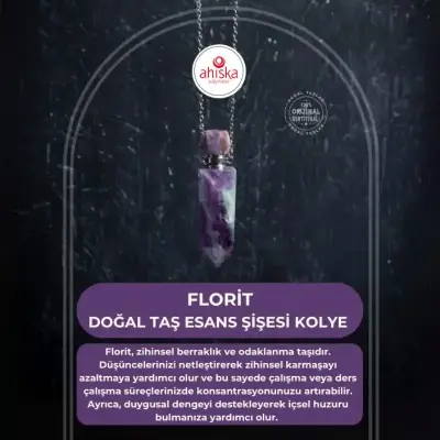 Sertifikalı Florit Doğal Taş Esans Şişesi Kolye - 1