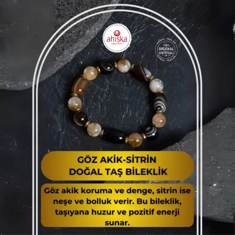 Sertifikalı Göz Akik ve Sitrin Doğal Taş Bileklik - 2