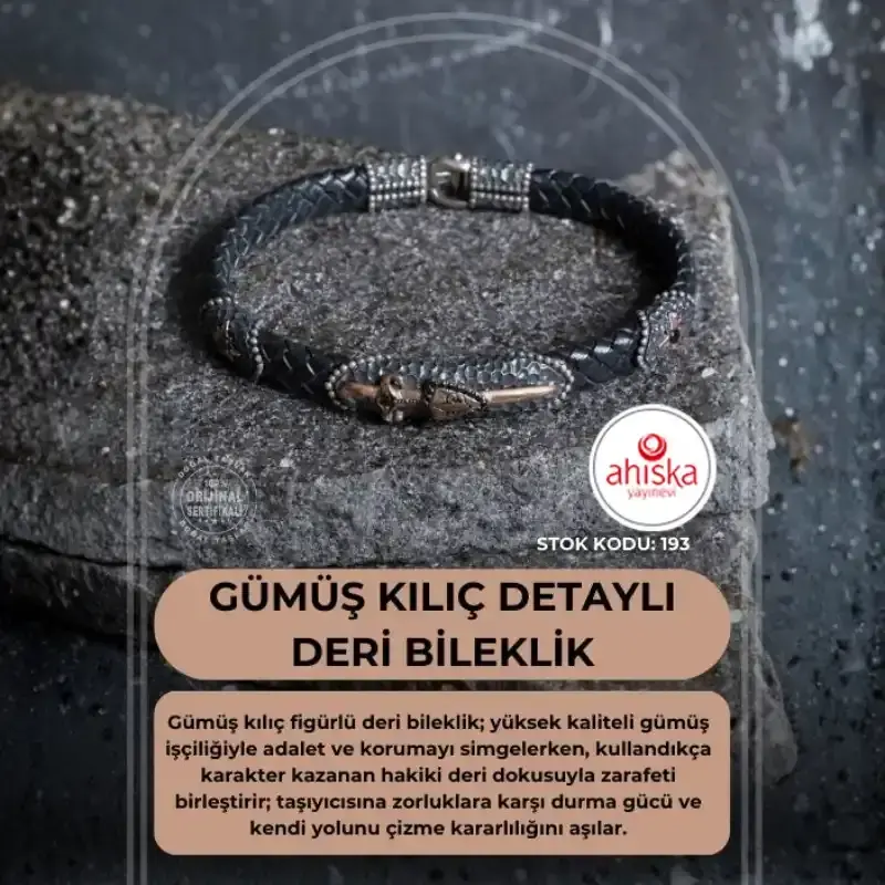 Sertifikalı Gümüş Kılıç Detaylı Deri Bileklik (SK193) - 2