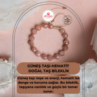 Sertifikalı Güneş Taşı, Hematit Doğal Taş Makrome Bileklik - Doğal Taş (1)