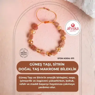 Sertifikalı Güneş Taşı, Sitrin Doğal Taş Makrome Bileklik (SK071) - Doğal Taş (1)