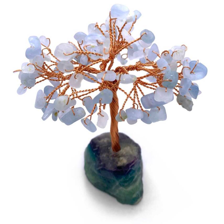 Sertifikalı Hakiki Orijinal Doğal Taş akuamarin Ağaç - Alt Kısmı Mor Florit - 3