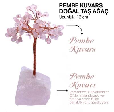 Sertifikalı Hakiki Orijinal Doğal Taş Pembe Kuvars Ağaç - Alt Kısmı Pembe Kuvars - Doğal Taş